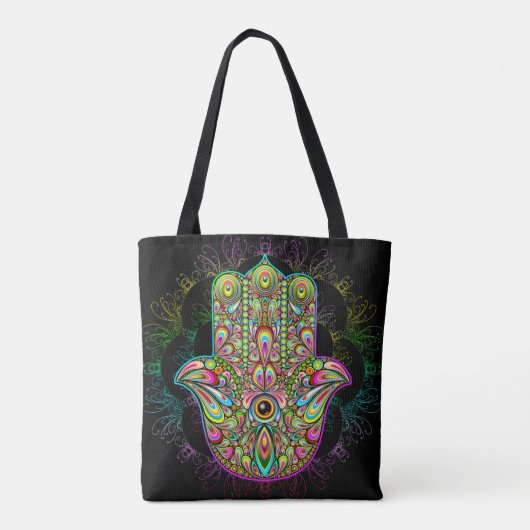 Hamsa Fatma Hand Psychedelic Art Tote Bag (Achterkant)