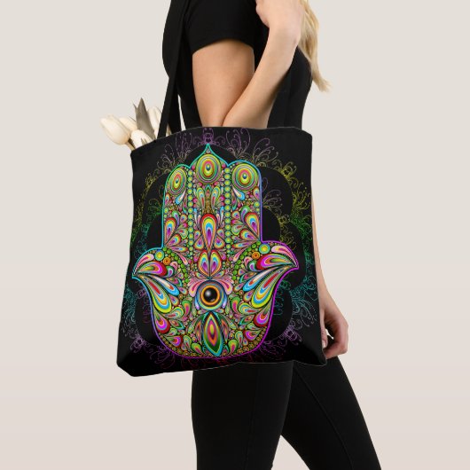 Hamsa Fatma Hand Psychedelic Art Tote Bag (Dichtbij)