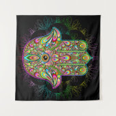 Hamsa Fatma Hand Psychedelic Art Wandkleed (Voorkant (horizontaal))