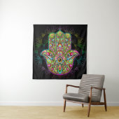 Hamsa Fatma Hand Psychedelic Art Wandkleed (In situ)