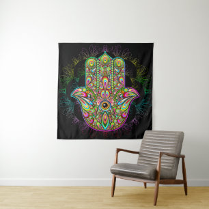Hamsa Fatma Hand Psychedelic Art Wandkleed