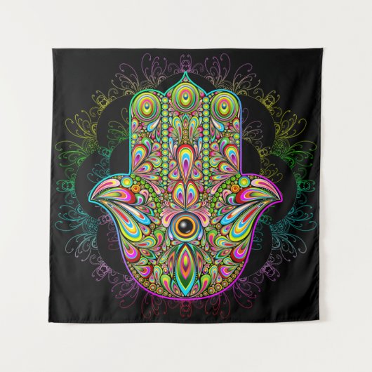 Hamsa Fatma Hand Psychedelic Art Wandkleed (Voorkant)