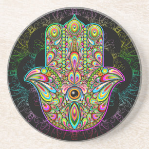 Hamsa Fatma Hand Psychedelic Art Zandsteen Onderzetter