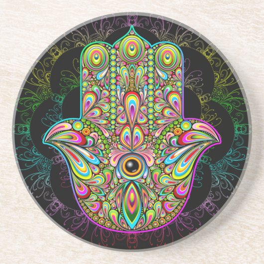 Hamsa Fatma Hand Psychedelic Art Zandsteen Onderzetter (Voorkant)