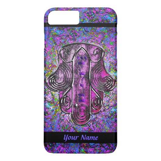 Hamsa Fusion Paars en Black Personalized Case-Mate iPhone Case (Achterkant)