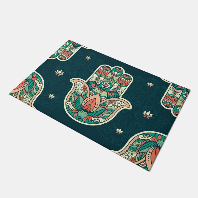 Hamsa Hamsah Moroccan Jewish Hand Welcome Deurmat (Schuin)