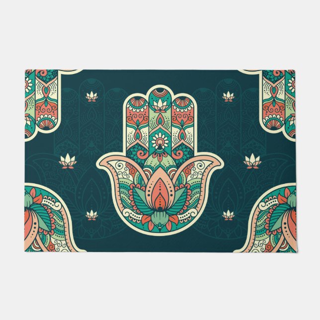 Hamsa Hamsah Moroccan Jewish Hand Welcome Deurmat (Voorkant)