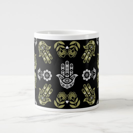 Hamsa Hand Beschermings Kunst Grote Koffiekop (Voorkant)