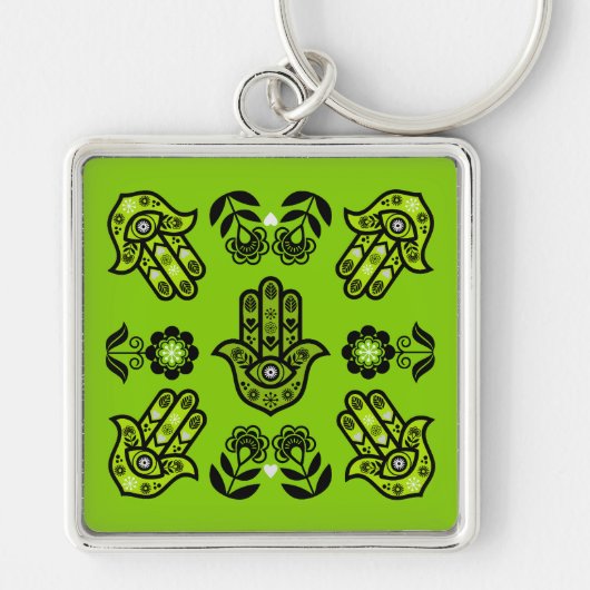 Hamsa Hand Beschermings Kunst Sleutelhanger (Voorkant)