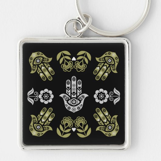 Hamsa Hand Beschermings Kunst Sleutelhanger (Voorkant)