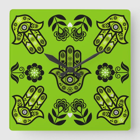 Hamsa Hand Beschermings Kunst Vierkante Klok (Voorkant)