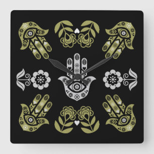 Hamsa Hand Beschermings Kunst Vierkante Klok