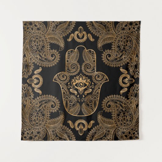 Hamsa Hand Black and gold Ornament Wandkleed (Voorkant)