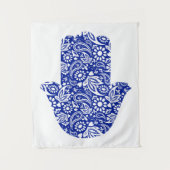 Hamsa Hand Boheems Blauw Wit Tapestry Wandkleed (Voorkant)