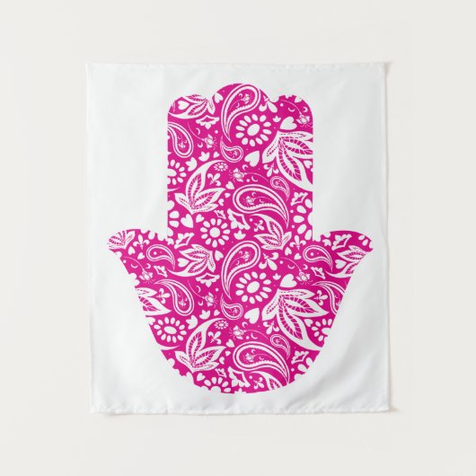 Hamsa Hand Boho Roze Wit Wandkleed (Voorkant)