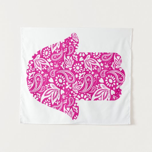 Hamsa Hand Boho Roze Wit Wandkleed (Voorkant (horizontaal))