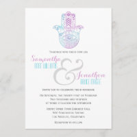 Hamsa Hand bruiloft Paarse en Blauwe Uitnodiging