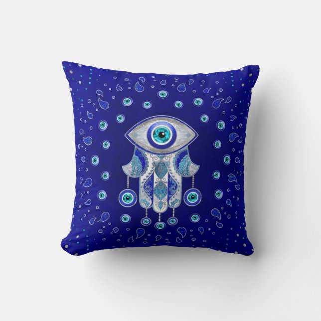 Hamsa Hand - Evil Eye Amulet Kussen (Voorkant)