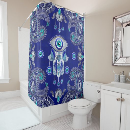 Hamsa Hand-Evil Eye Amulet Ornament Douchegordijn (In situ)