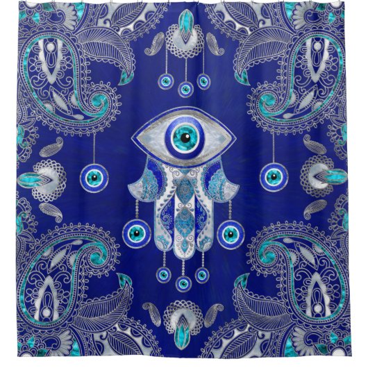 Hamsa Hand-Evil Eye Amulet Ornament Douchegordijn (Voorkant)