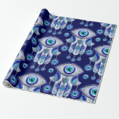 Hamsa Hand - Evil Eye Pattern Cadeaupapier (Uitgerold)