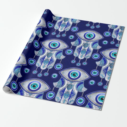 Hamsa Hand - Evil Eye Pattern Cadeaupapier (Uitgerold)