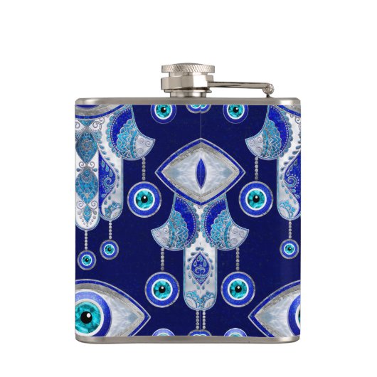 Hamsa Hand - Evil Eye Pattern Heupfles (Achterkant)