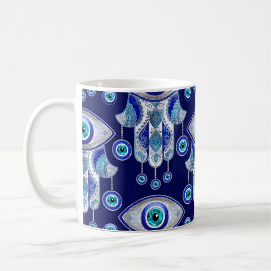 Hamsa Hand - Evil Eye Pattern Koffiemok (Links)