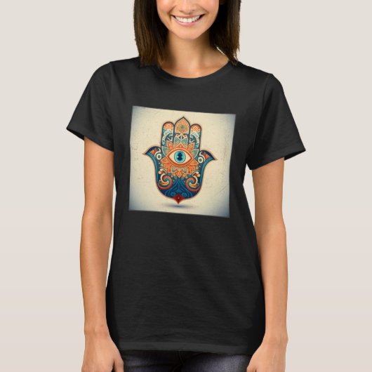 Hamsa Hand Eye Illustration Lucky Unique Palm Wome T-shirt (Voorkant)