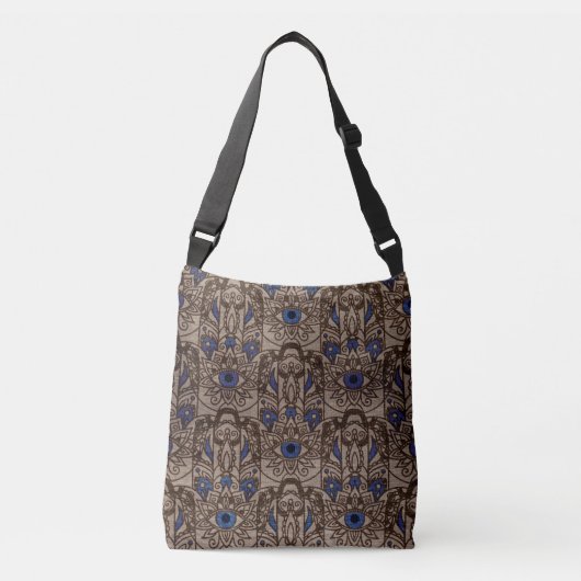 Hamsa Hand, gepyrografeerd, met kleur op hout Crossbody Tas (Voorkant)