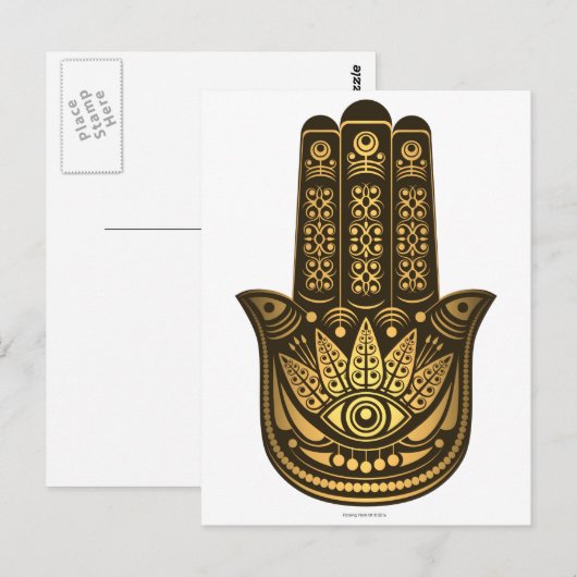 Hamsa Hand Gold Evil Eye Spiritueel Briefkaart (Voorkant / Achterkant)