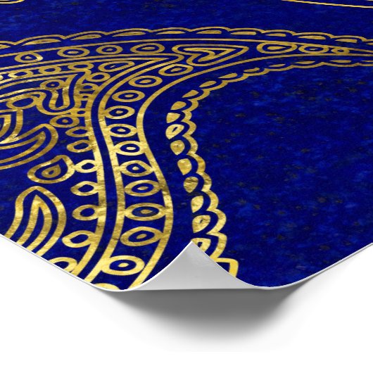 Hamsa Hand - goud op lapis lazuli Poster (Hoek)
