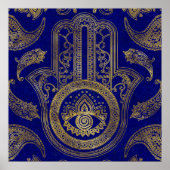 Hamsa Hand - goud op lapis lazuli Poster (Voorkant)