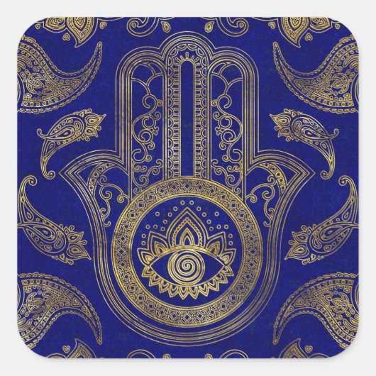 Hamsa Hand - goud op lapis lazuli Vierkante Sticker (Voorkant)