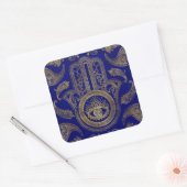 Hamsa Hand - goud op lapis lazuli Vierkante Sticker (Envelop)
