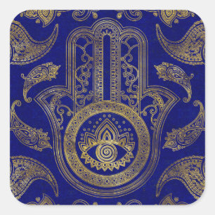 Hamsa Hand - goud op lapis lazuli Vierkante Sticker