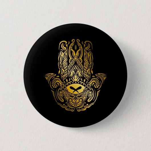 Hamsa Hand - Gouden Arabische amulet Ronde Button 5,7 Cm (Voorkant)