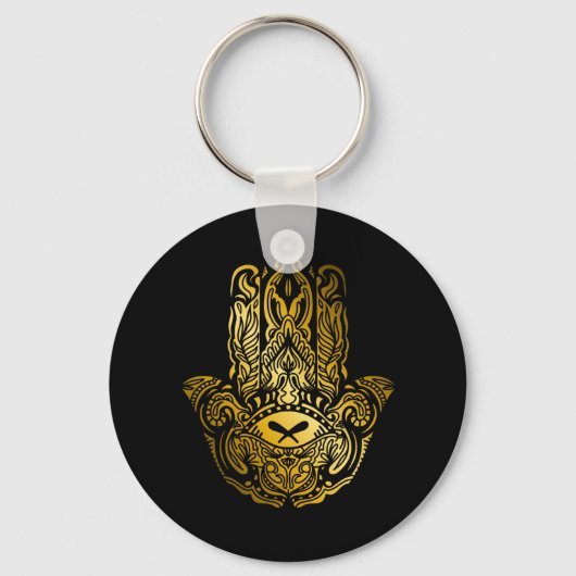 Hamsa Hand - Gouden Arabische amulet Sleutelhanger (Voorkant)