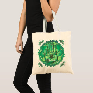 Hamsa Hand Green Lotus canvas tas