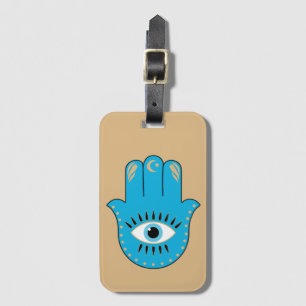 Hamsa Hand Grieks Evil Eye Blauw Bagagelabel