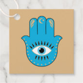 Hamsa Hand Grieks Evil Eye Blauw Bedankjes Labels (Voorkant)