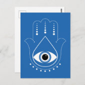 Hamsa Hand Grieks Evil Eye Blauw Briefkaart (Voorkant / Achterkant)