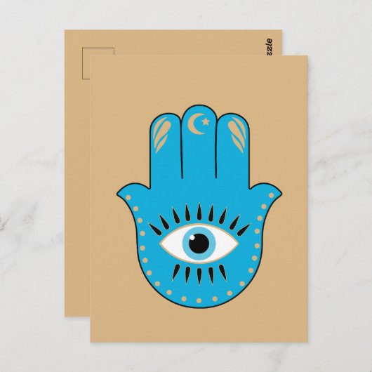 Hamsa Hand Grieks Evil Eye Blauw Briefkaart (Voorkant / Achterkant)
