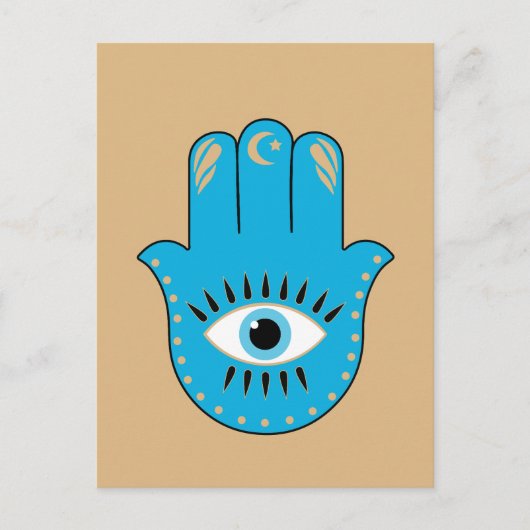Hamsa Hand Grieks Evil Eye Blauw Briefkaart (Voorkant)