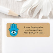 Hamsa Hand Grieks Evil Eye Blauw Etiket (Insitu)