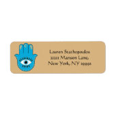 Hamsa Hand Grieks Evil Eye Blauw Etiket (Voorkant)