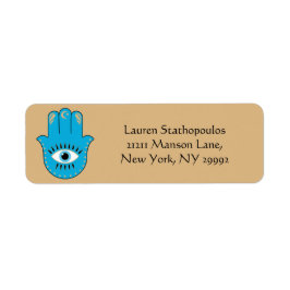 Hamsa Hand Grieks Evil Eye Blauw Etiket