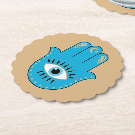 Hamsa Hand Grieks Evil Eye Blauw Kartonnen Onderzetters (Gekanteld)
