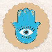 Hamsa Hand Grieks Evil Eye Blauw Kartonnen Onderzetters (Voorkant)