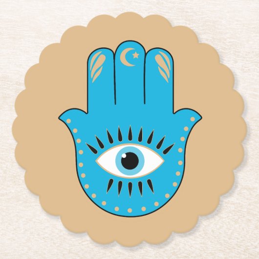 Hamsa Hand Grieks Evil Eye Blauw Kartonnen Onderzetters (Voorkant)
